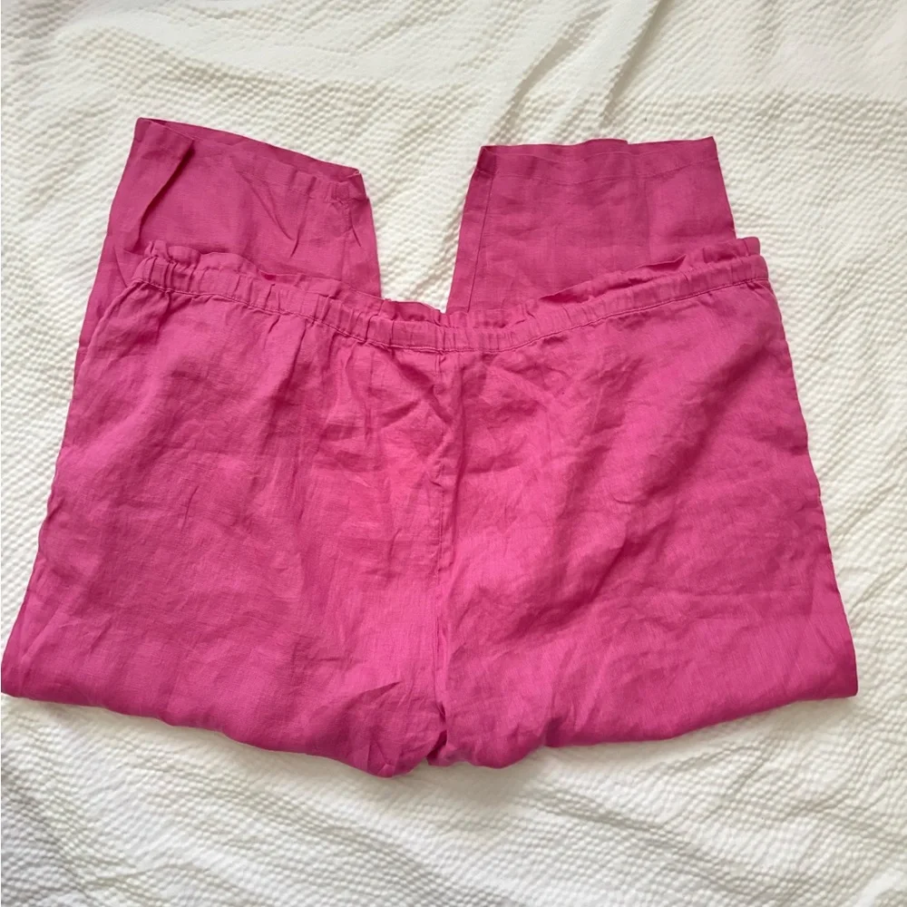 Mango Pink Linen Cropped Drawstring Pants
